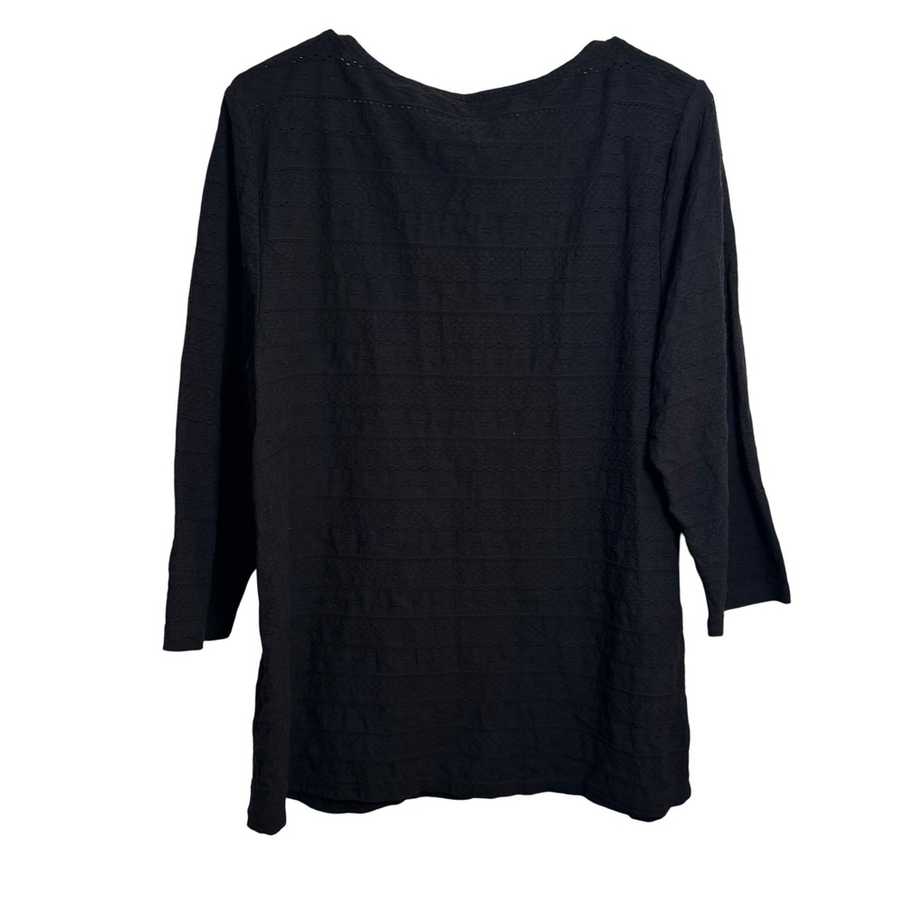 Soft SurroundingsWomens L Black Textured Henley 3/4Sleeve Casual Scoop NeckTop - Picture 6 of 6